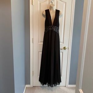 BCBG Gorgeous Sheer Black over Tan Gown Sz 10 - NWOT